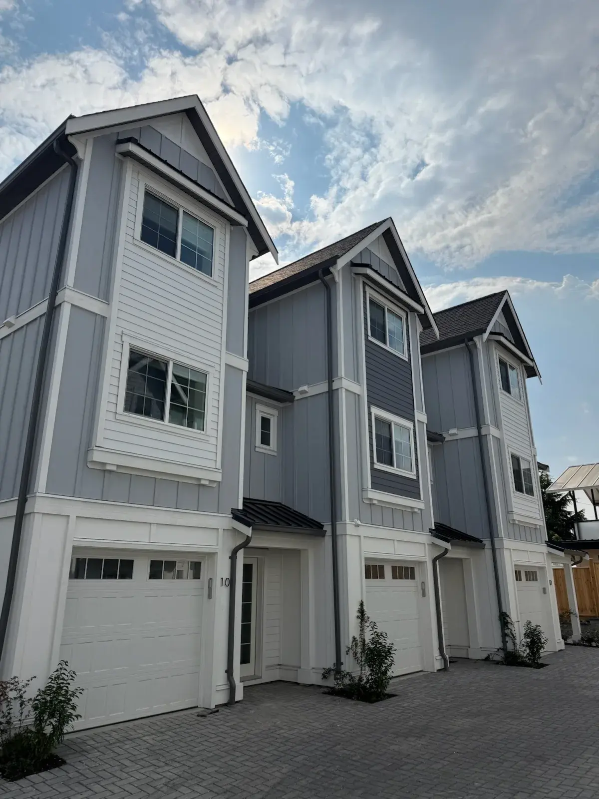 Freshly painted modern townhome exteriors in Greater Victoria, BC