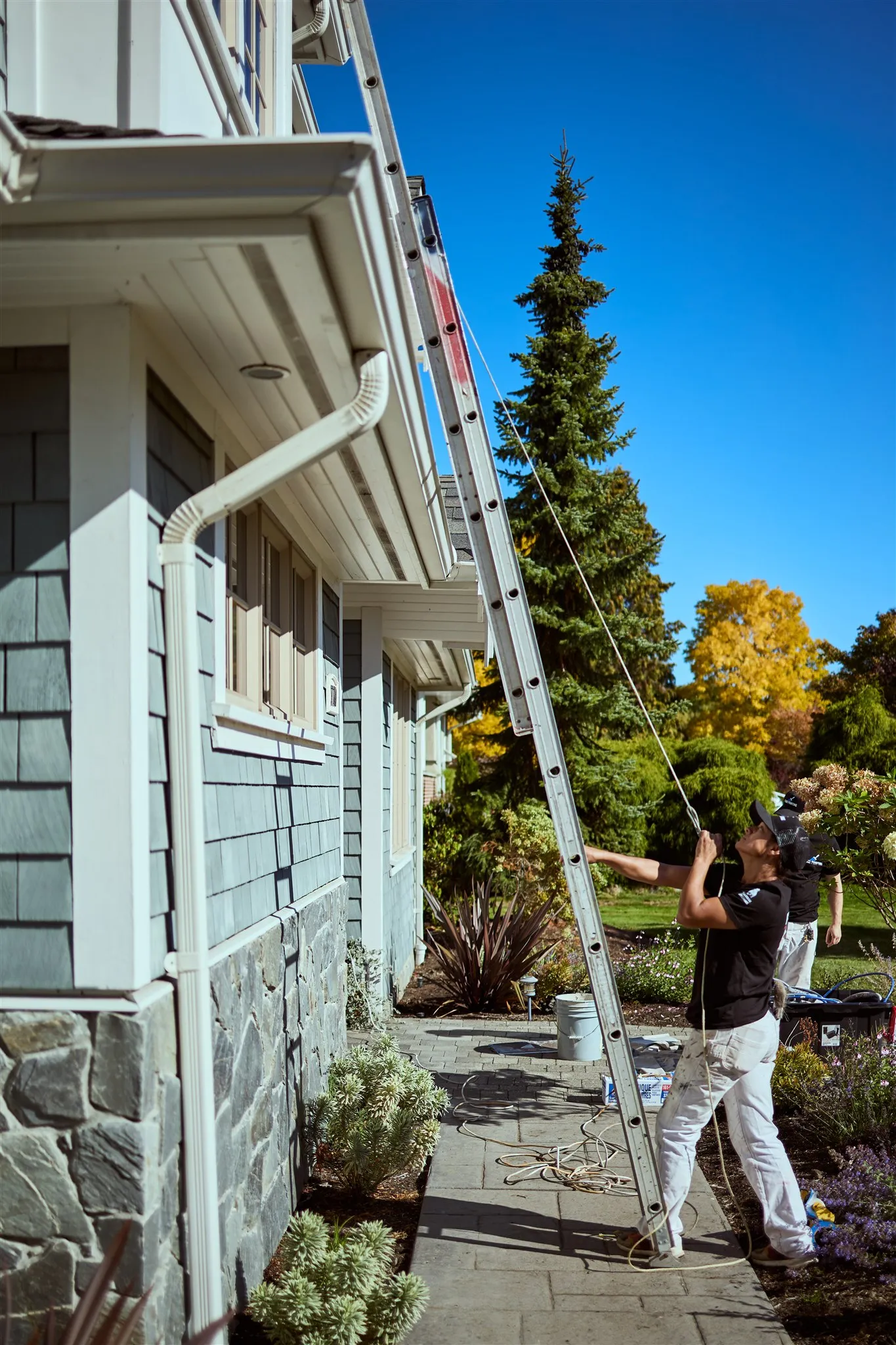 Detailed exterior trim painting work on Victoria heritage home
