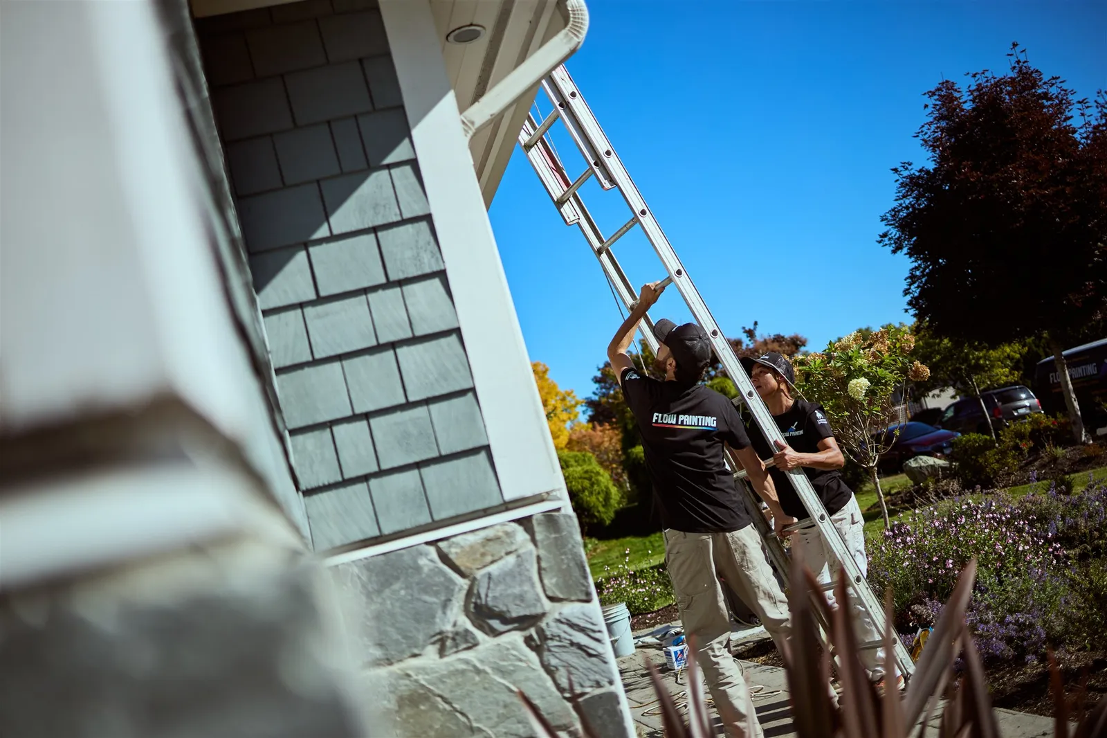 Detailed exterior trim painting work on Victoria heritage home