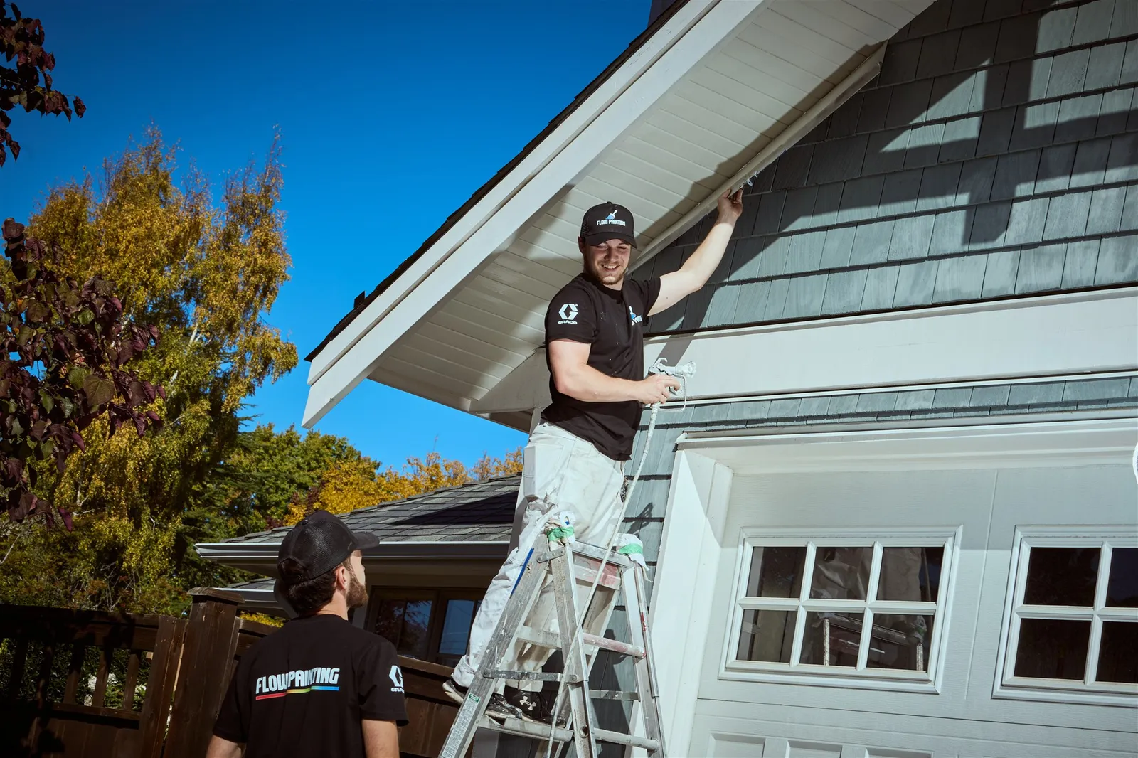Detailed exterior trim painting work on Victoria heritage home