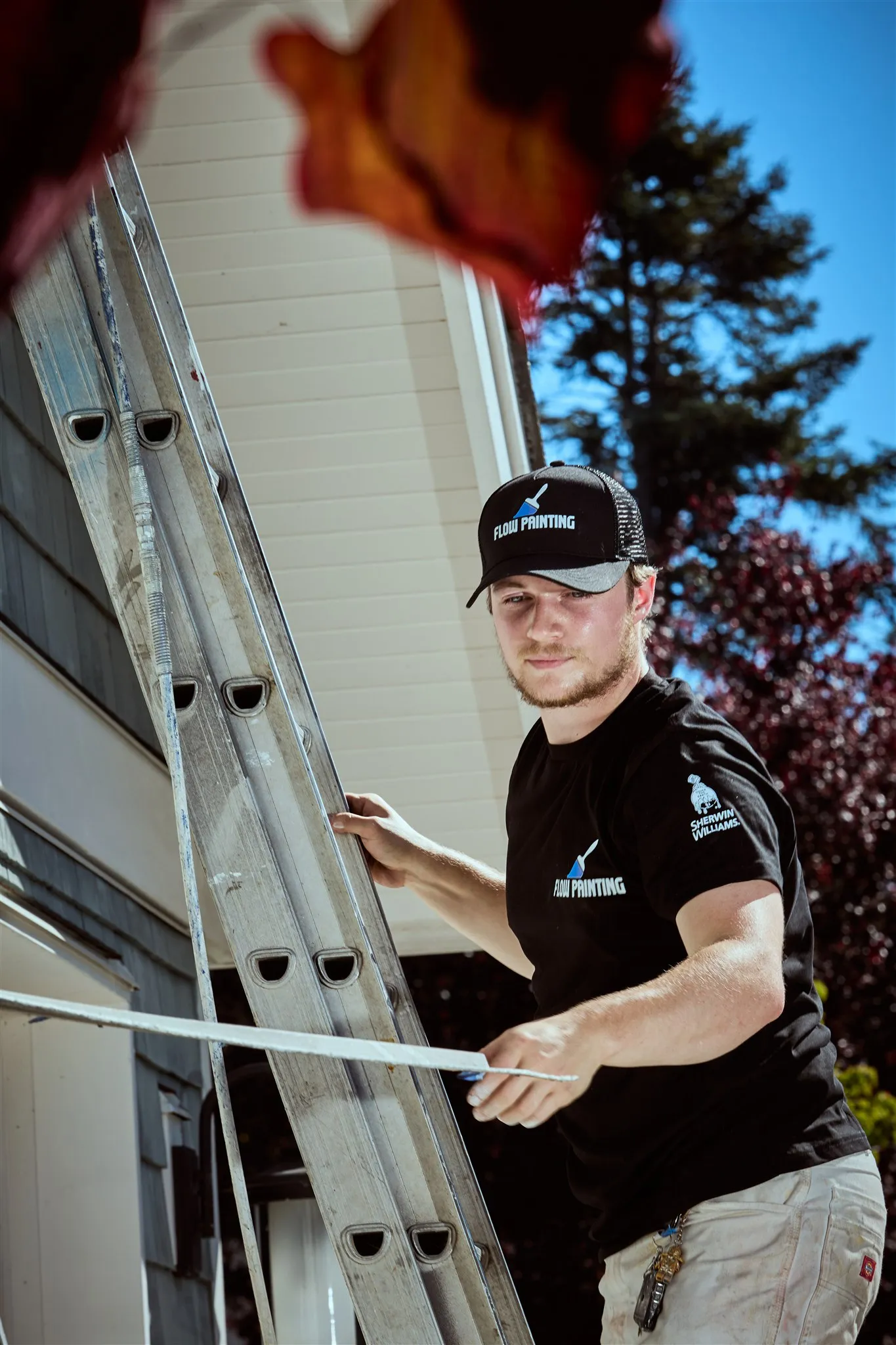 Flow Painting crew applying exterior paint to Victoria BC residential home